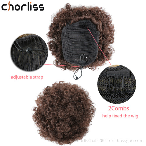 Wholesale Ombre Short Kinky Curly Afro Curly Hair Bun Drawstring 2Combs Puff Chignon Ponytail Hair Extension For Black Women